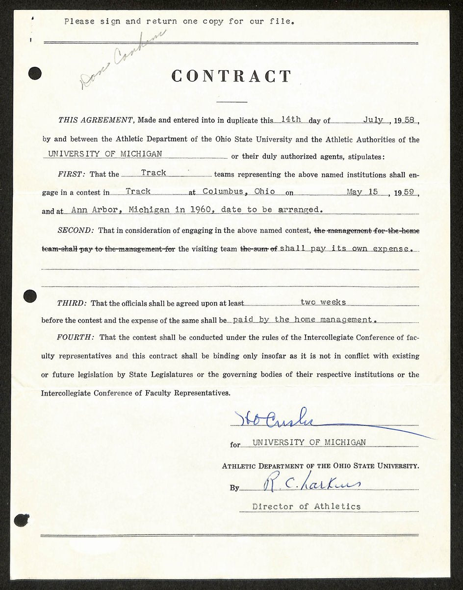 Fritz Crisler HOF Michigan Head Coach Signed/Auto Contract PSA BA199020