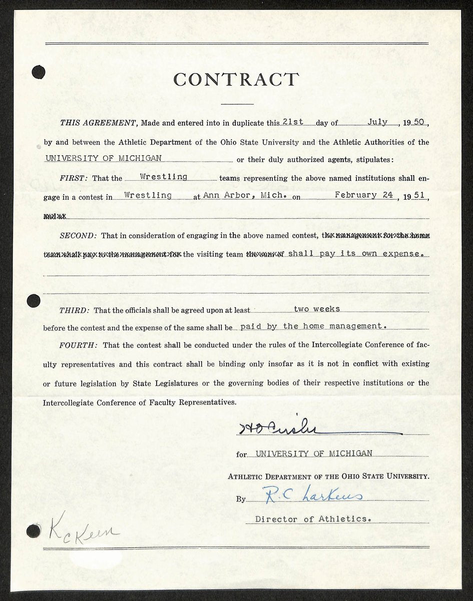 Fritz Crisler HOF Michigan Head Coach Signed/Auto Contract PSA BA199021