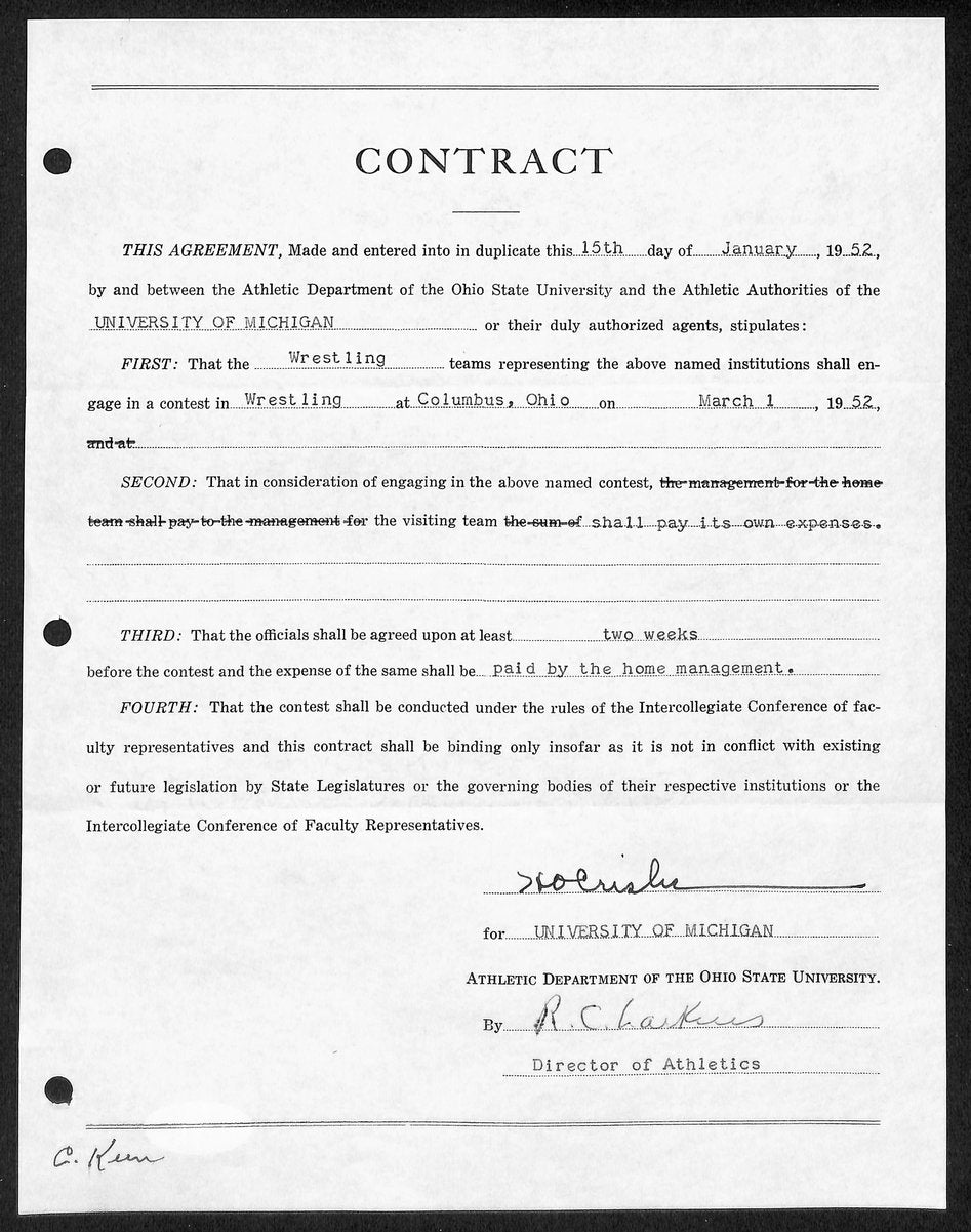 Fritz Crisler HOF Michigan Head Coach Signed/Auto Contract PSA BA199023
