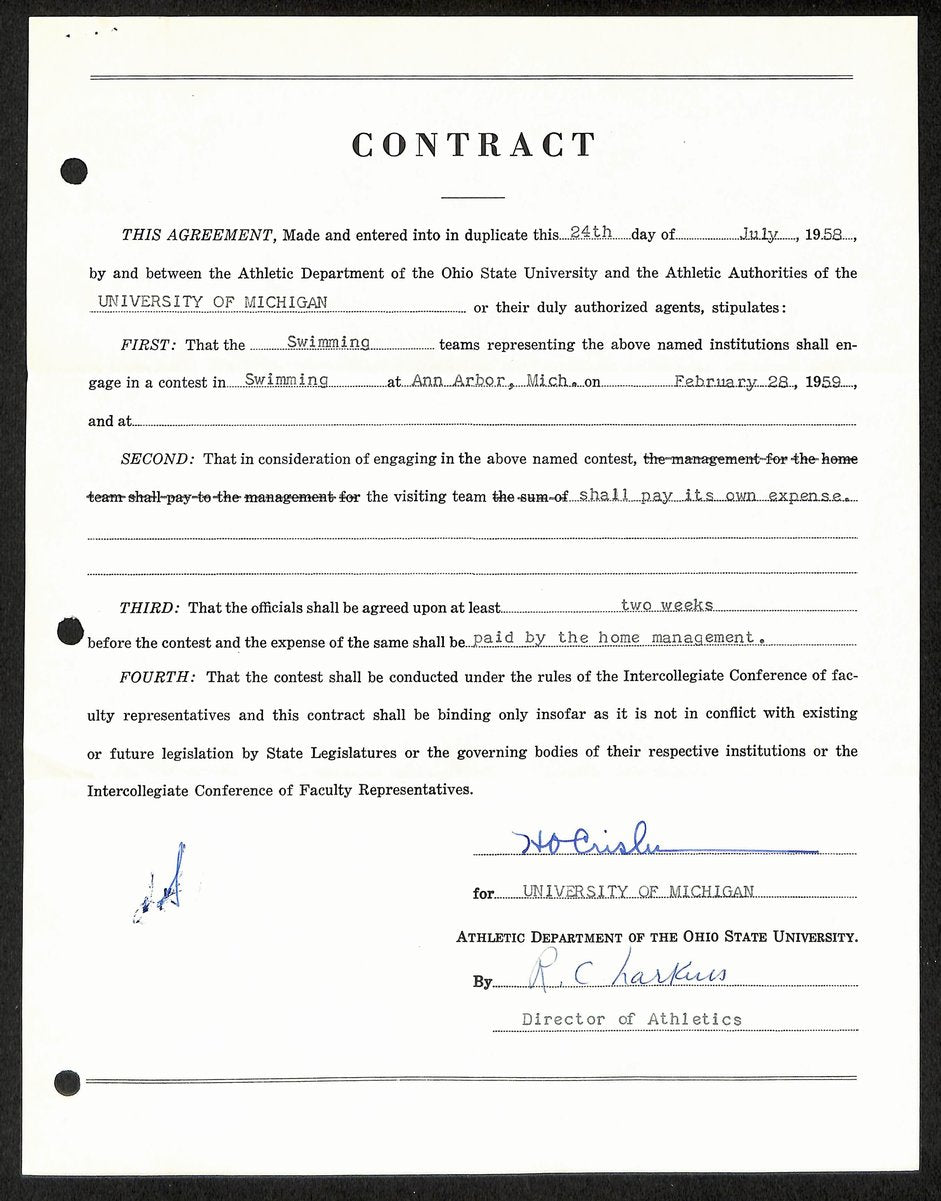 Fritz Crisler HOF Michigan Head Coach Signed/Auto Contract PSA BA199024