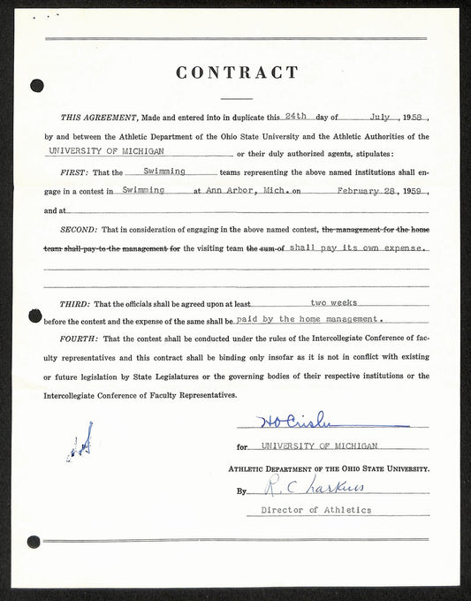Fritz Crisler HOF Michigan Head Coach Signed/Auto Contract PSA BA199024
