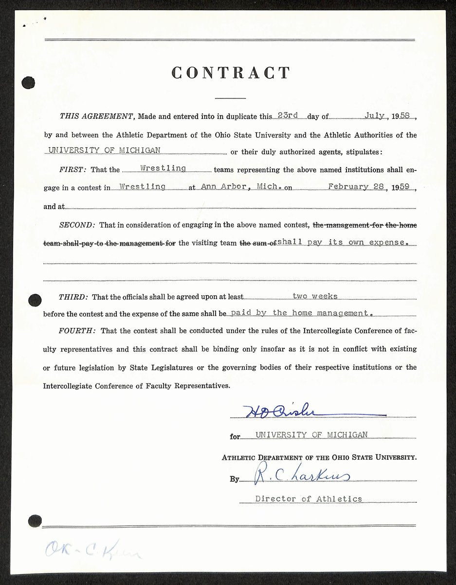 Fritz Crisler HOF Michigan Head Coach Signed/Auto Contract PSA BA199025