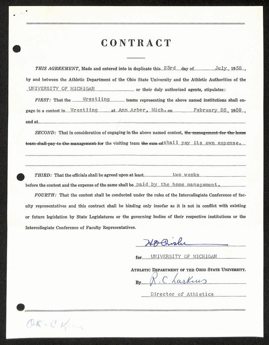 Fritz Crisler HOF Michigan Head Coach Signed/Auto Contract PSA BA199025