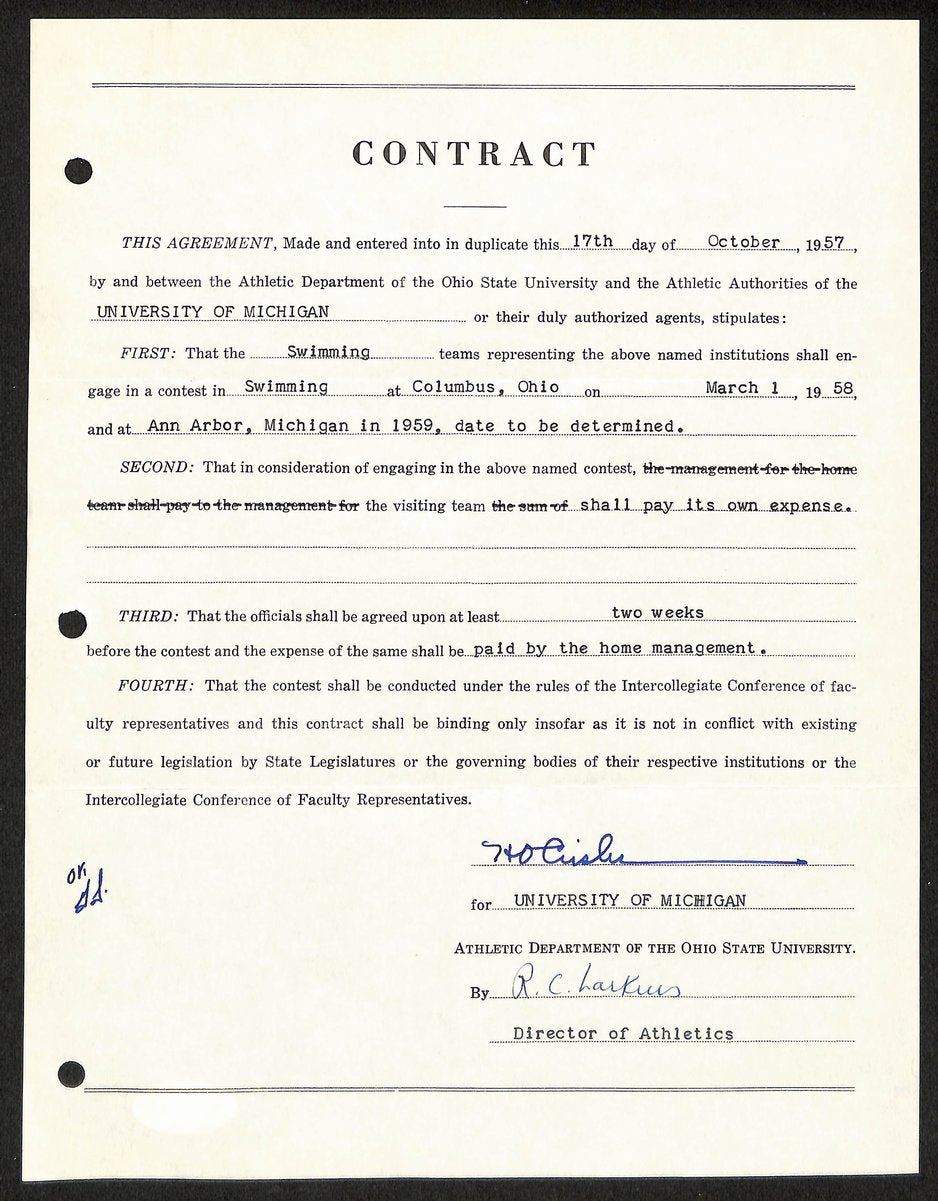 Fritz Crisler HOF Michigan Head Coach Signed/Auto Contract PSA BA199026