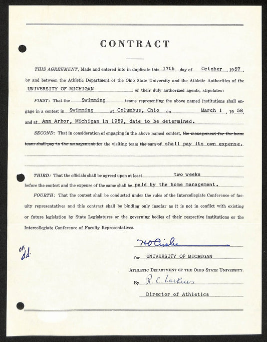 Fritz Crisler HOF Michigan Head Coach Signed/Auto Contract PSA BA199026