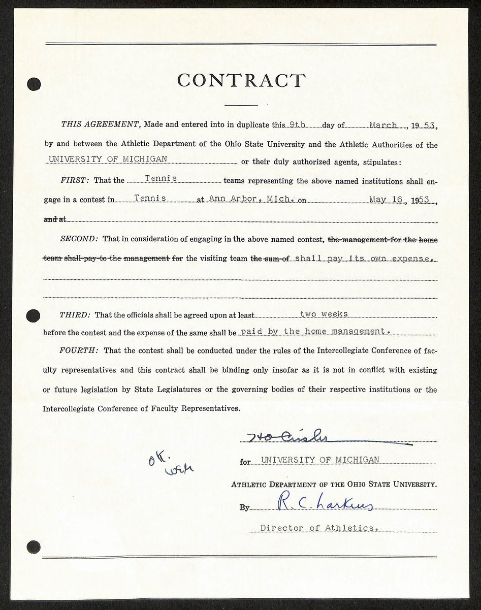 Fritz Crisler HOF Michigan Head Coach Signed/Auto Contract PSA BA199027