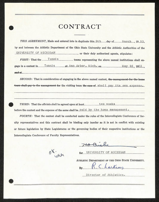 Fritz Crisler HOF Michigan Head Coach Signed/Auto Contract PSA BA199027