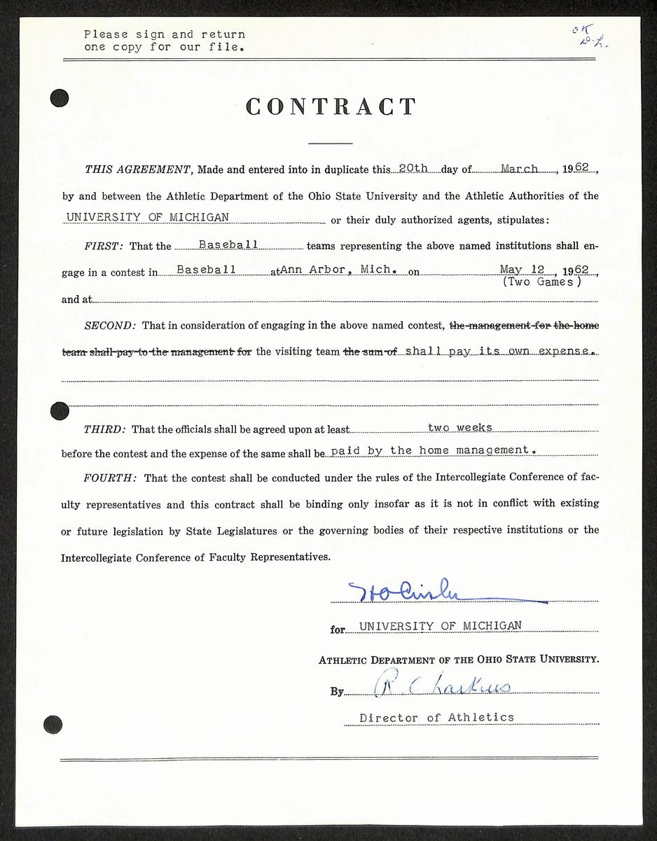 Fritz Crisler HOF Michigan Head Coach Signed/Auto Contract PSA BA199028
