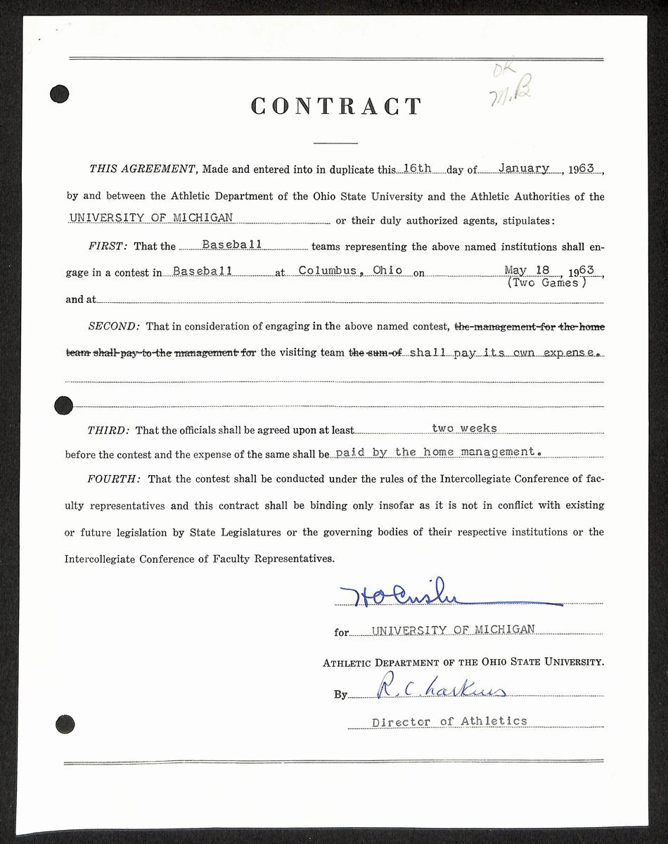 Fritz Crisler HOF Michigan Head Coach Signed/Auto Contract PSA BA199029