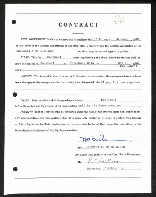 Fritz Crisler HOF Michigan Head Coach Signed/Auto Contract PSA BA199029