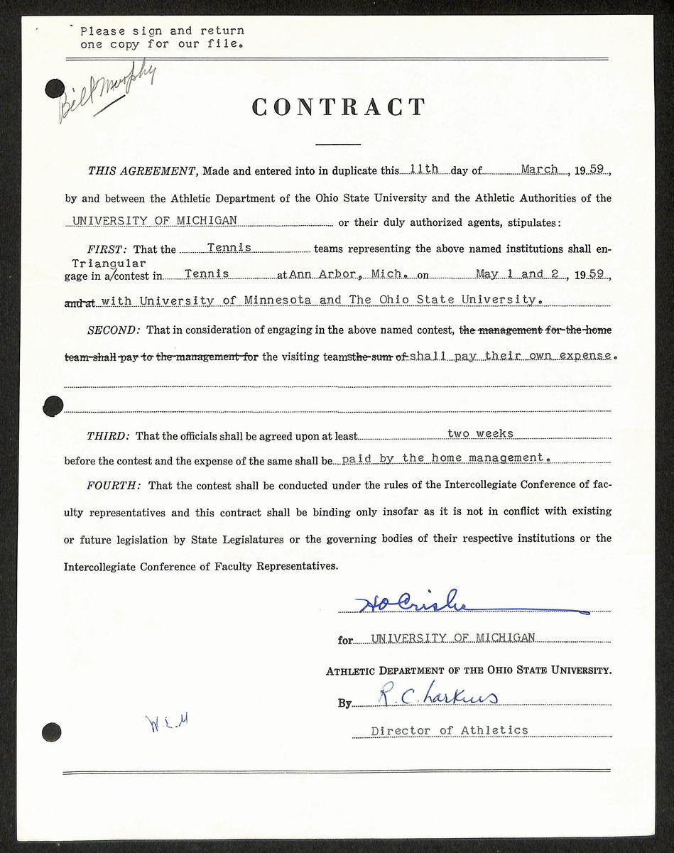 Fritz Crisler HOF Michigan Head Coach Signed/Auto Contract PSA BA199030