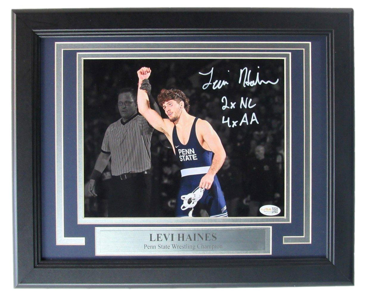 Levi Haines Signed/Inscribed 8x10 Photo Framed PSU Wrestling Witness JSA 207852