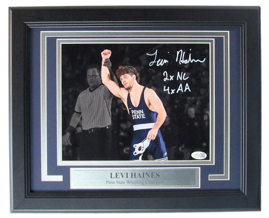 Levi Haines Signed/Inscribed 8x10 Photo Framed PSU Wrestling Witness JSA 207852