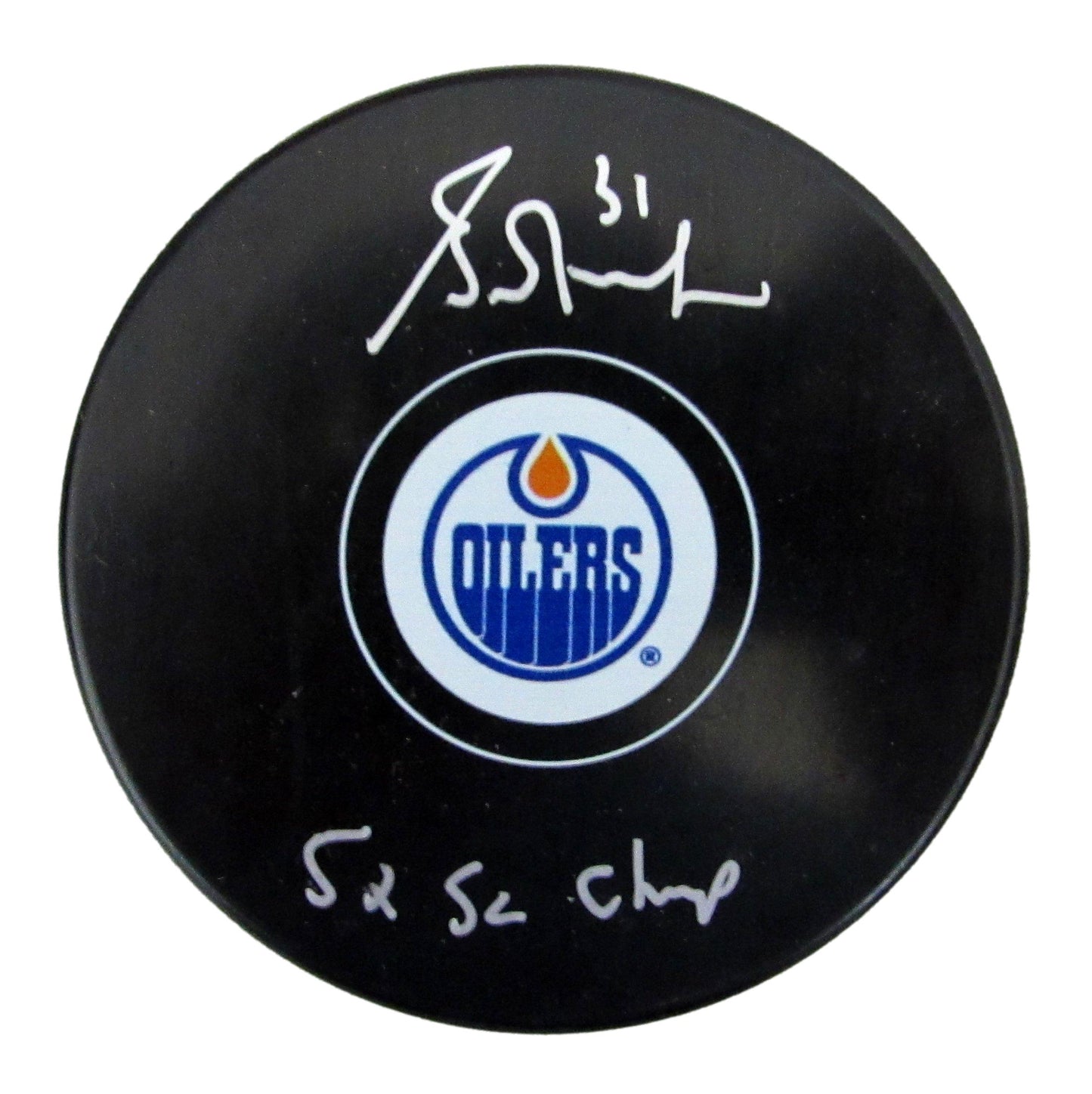 Grant Fuhr HOF Signed/Inscribed Hockey Puck Edmonton Oilers JSA 208069