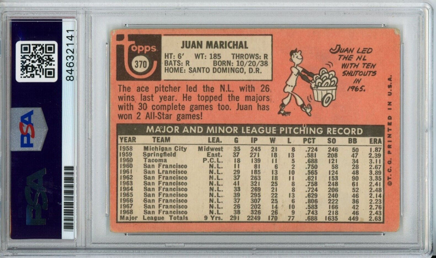 1969 TOPPS #370 Juan Marichal HOF Auto Signed San Francisco Giants PSA/DNA
