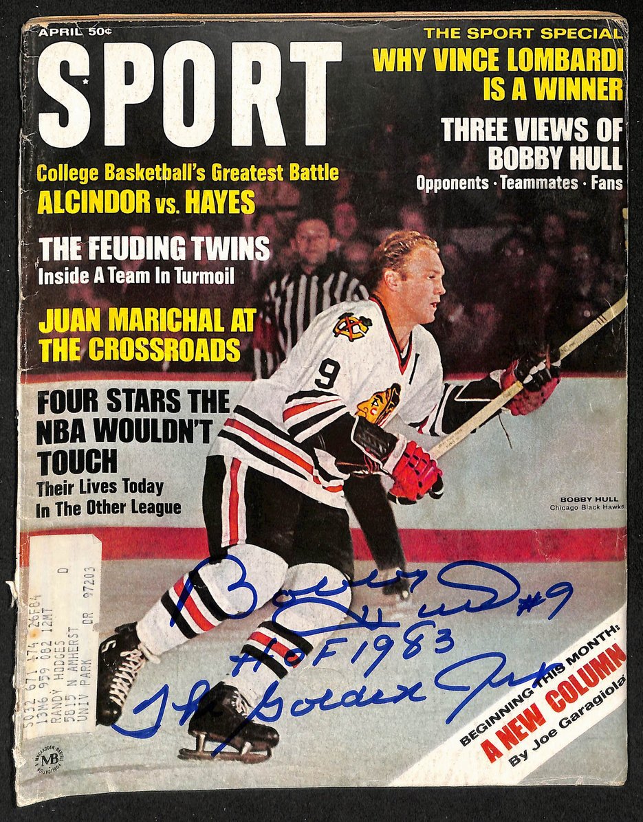 Bobby Hull HOF Signed/Inscr April 1968 SPORT Magazine Black Hawks JSA 207917