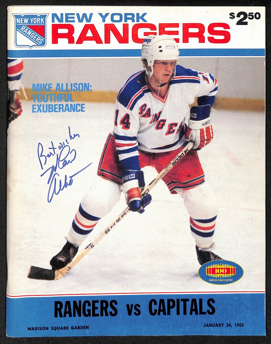 Mike Allison Signed/Inscr 1/24/1982 NHL Program Rangers vs. Capitals JSA 207920