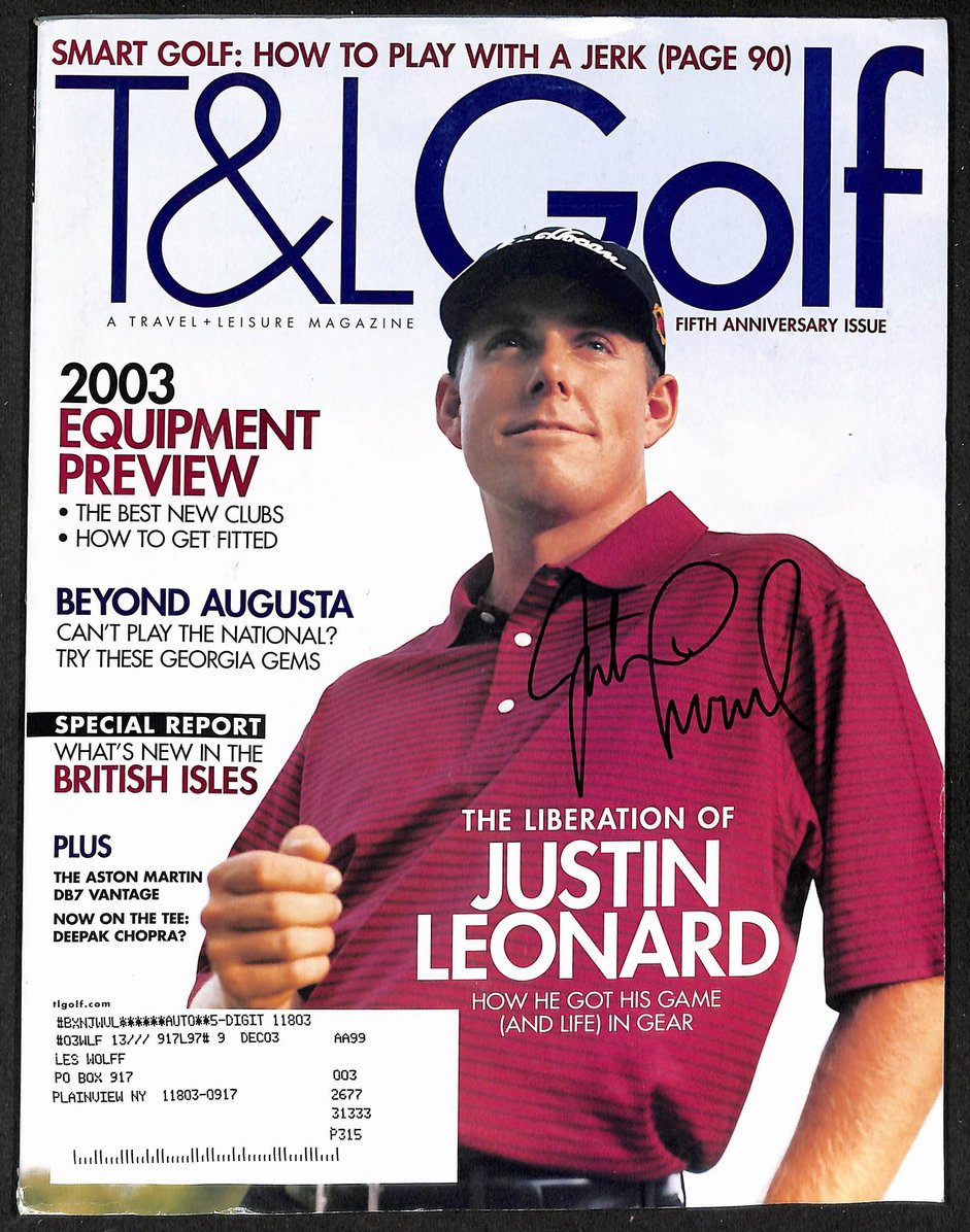 Justin Leonard Signed/Autographed March/April 2003 T&L Magazine JSA 207926