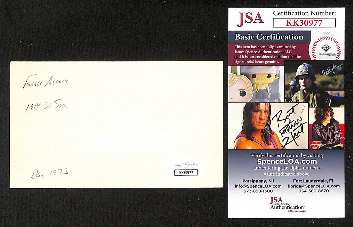 Scotty Alcock White Sox Autographed/Signed 3x5 Index Card JSA BA208379