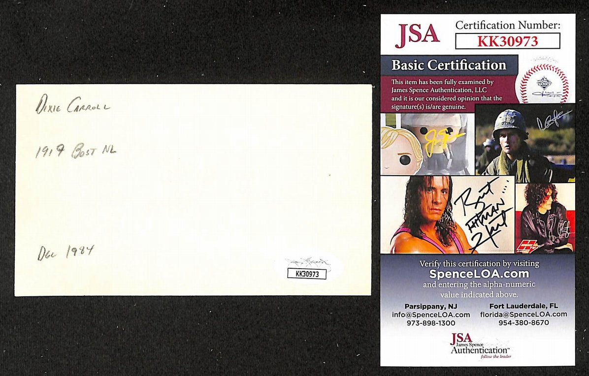 Dixie Carroll Braves Autographed/Signed 3x5 Index Card JSA BA208383