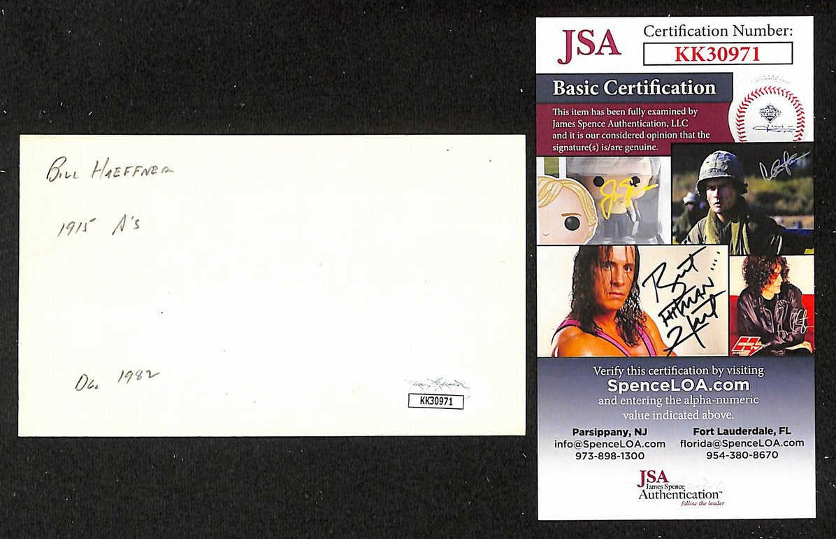 Bill Haeffner Athletics Autographed/Signed 3x5 Index Card JSA BA208385