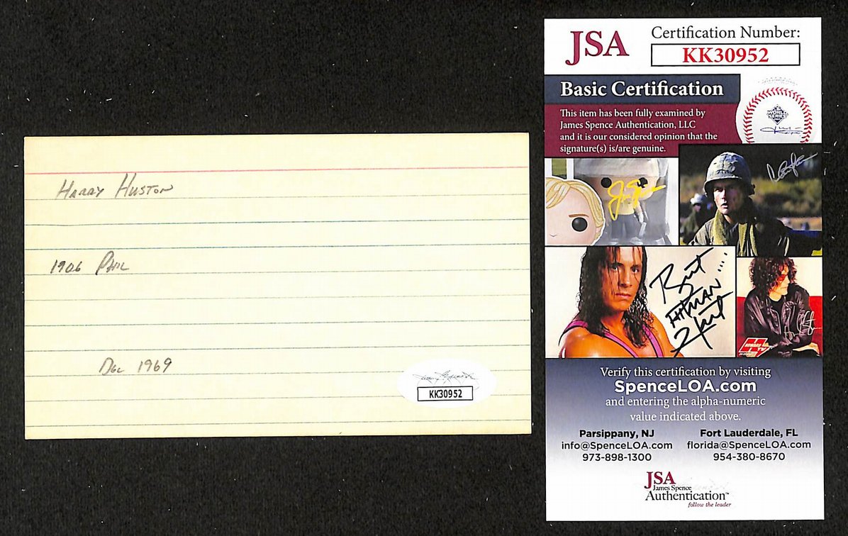 Harry Huston Phillies Autographed/Signed 3x5 Index Card JSA BA208389