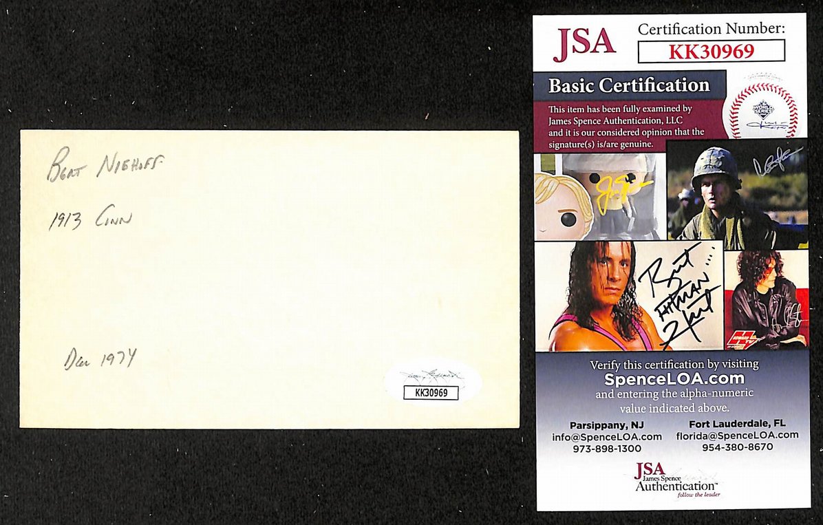 Bert Niehoff Phillies Autographed/Signed 3x5 Index Card JSA BA208393