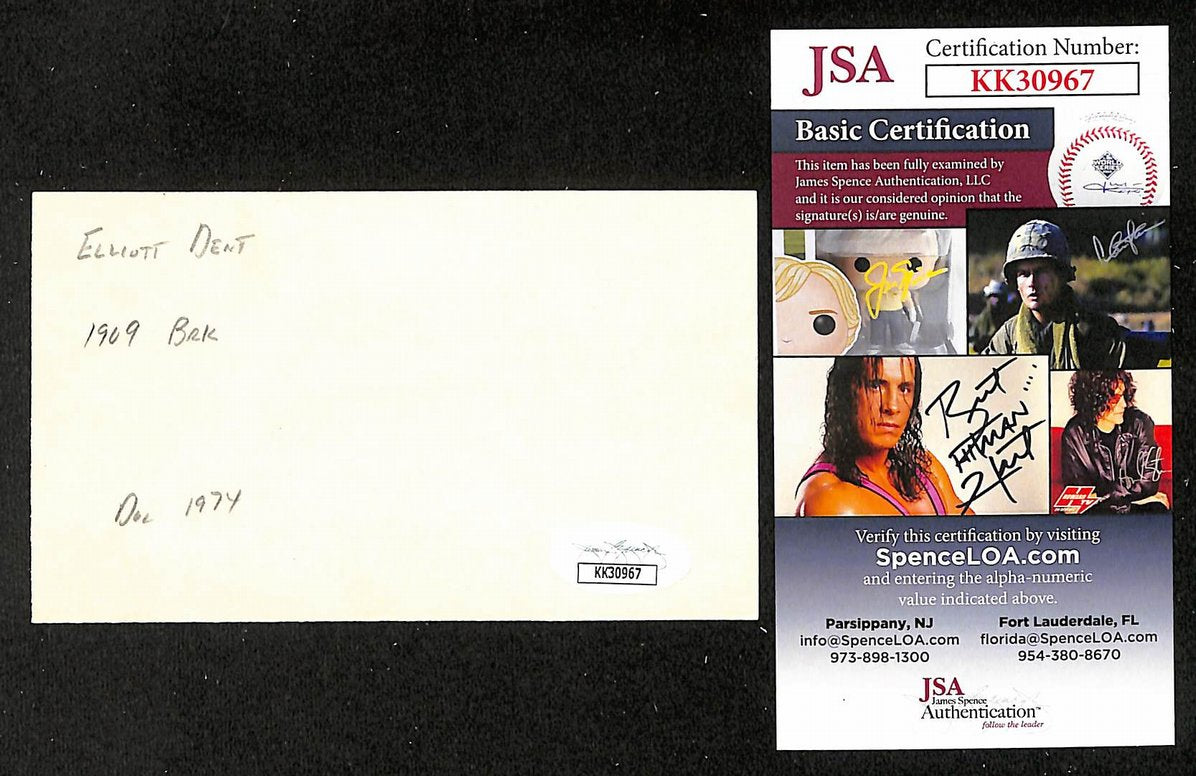 Eddie Dent Dodgers Autographed/Signed 3x5 Index Card JSA BA208394
