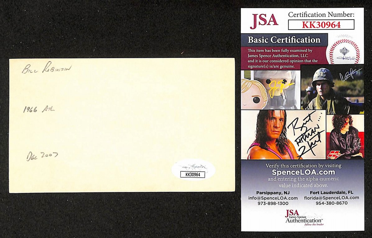 Bill Robinson Phillies Autographed/Signed 3x5 Index Card JSA BA208396