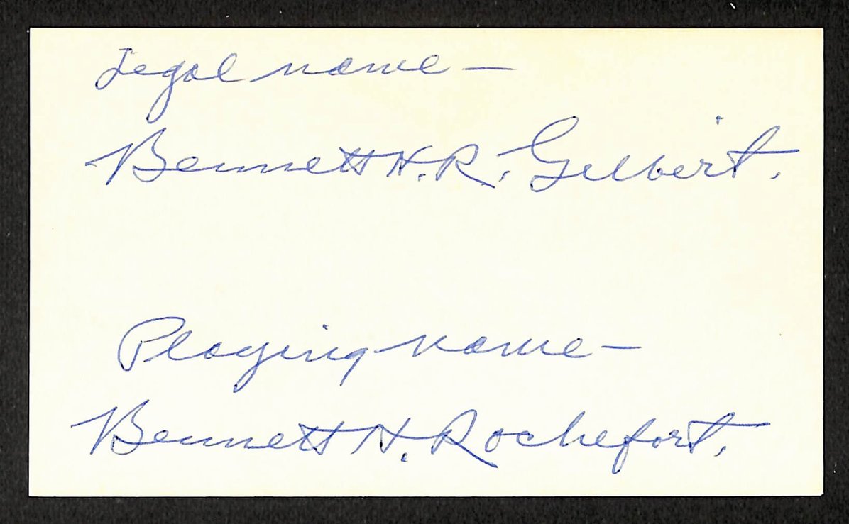 Bennett Rochefort Athletics Autographed/Signed 3x5 Index Card JSA BA208397
