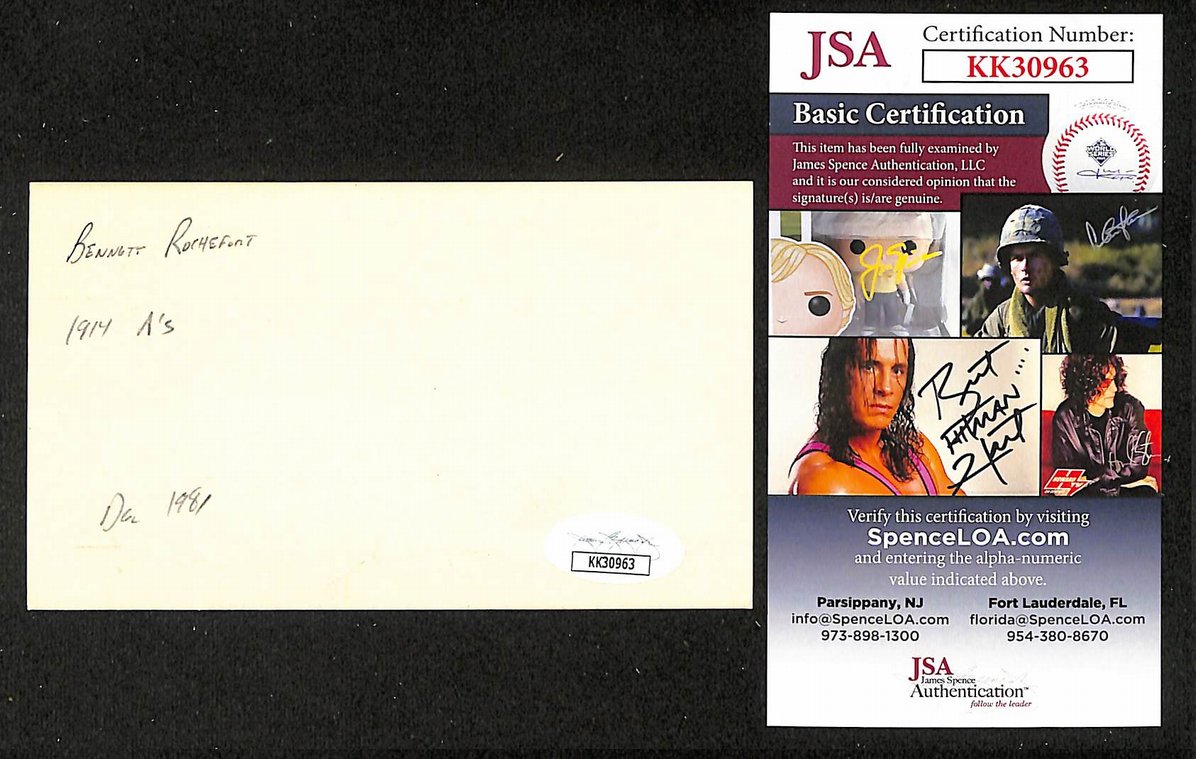 Bennett Rochefort Athletics Autographed/Signed 3x5 Index Card JSA BA208397