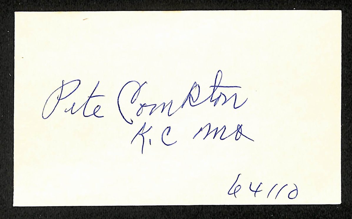 Pete Compton Pirates Autographed/Signed 3x5 Index Card JSA BA208398