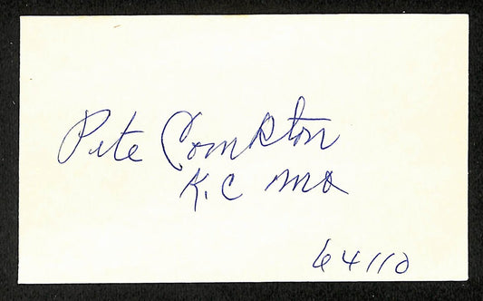 Pete Compton Pirates Autographed/Signed 3x5 Index Card JSA BA208398