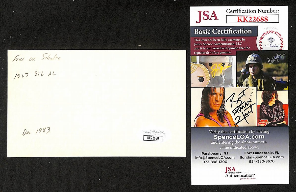 Fred Schulte Browns Autographed/Signed 3x5 Index Card JSA BA208405