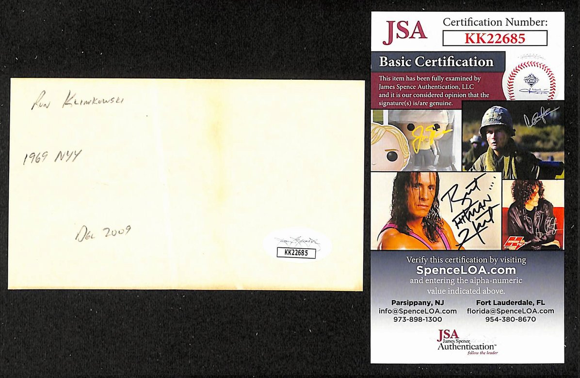 Ron Klimkowski Yankees Autographed/Signed 3x5 Index Card JSA BA208408
