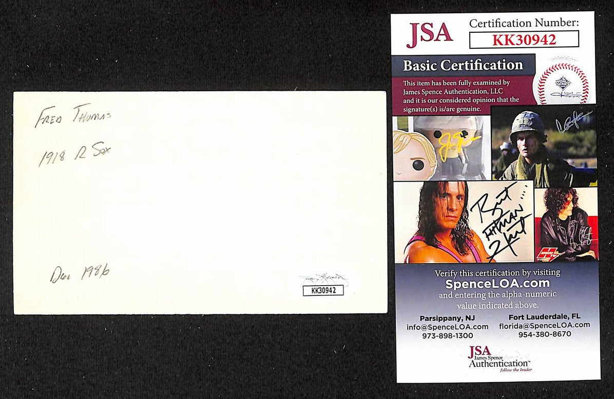 Fred Thomas Red Sox Autographed/Signed 3x5 Index Card JSA BA208412