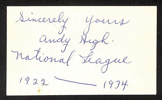 Andy High Dodgers Autographed/Signed 3x5 Index Card JSA BA208418