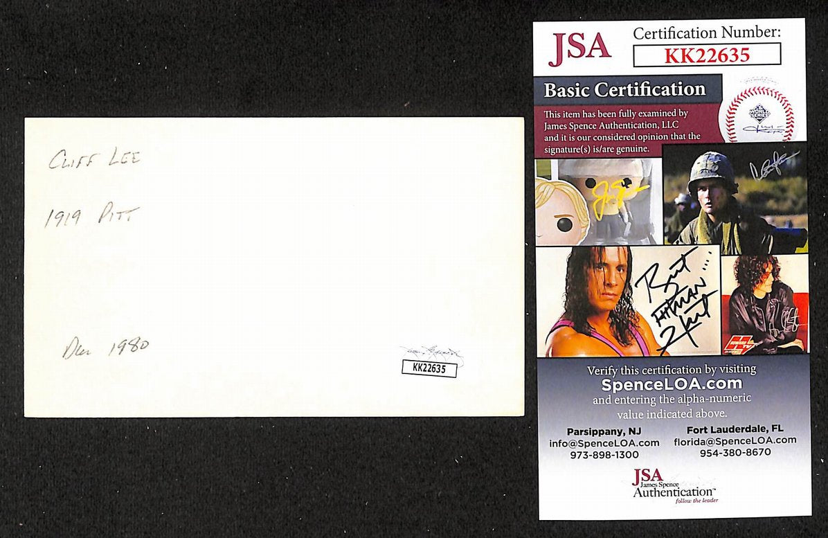 Cliff Lee Pirates Autographed/Signed 3x5 Index Card JSA BA208420