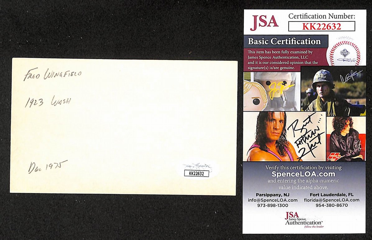 Fred Wingfield Red Sox Autographed/Signed 3x5 Index Card JSA BA208422