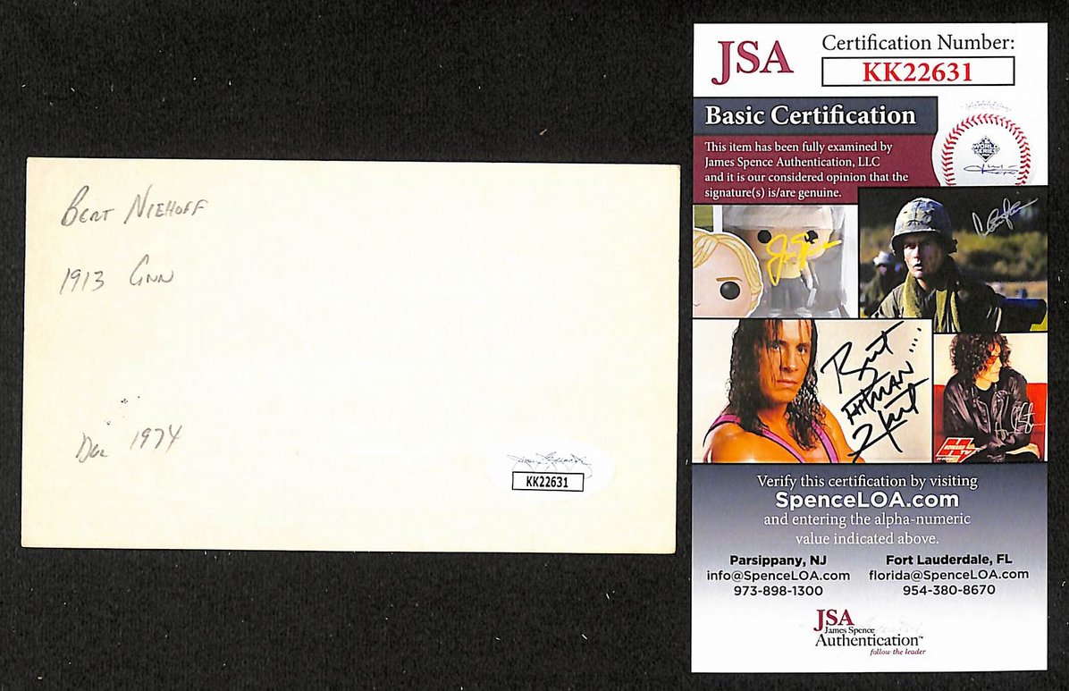 Bert Niehoff Phillies Autographed/Signed 3x5 Index Card JSA BA208423