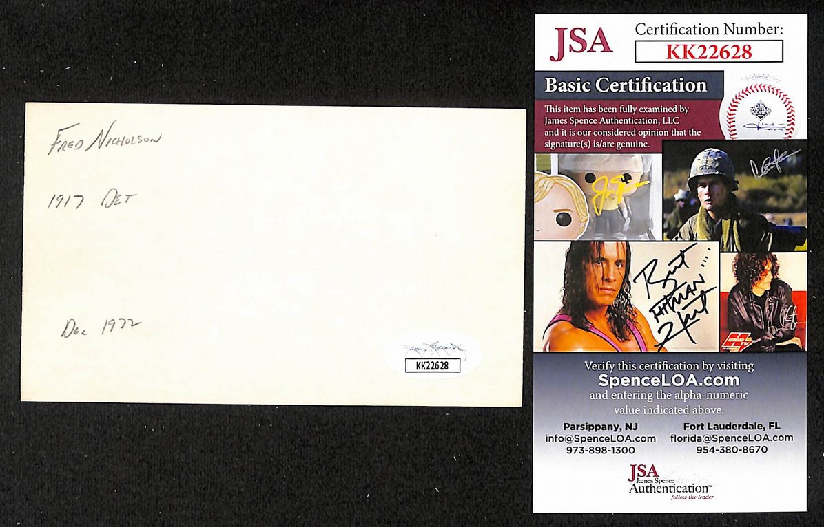 Fred Nicholson Pirates Autographed/Signed 3x5 Index Card JSA BA208424