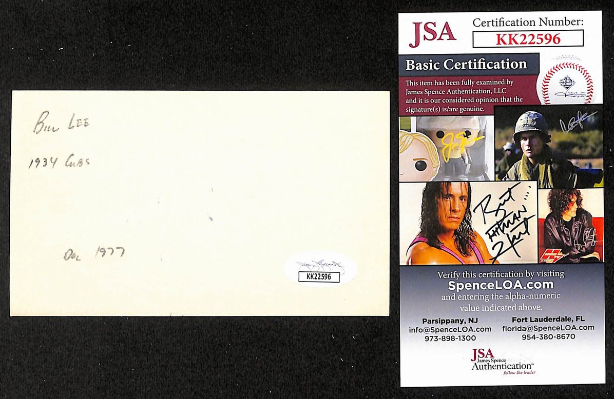 Bill Lee Red Sox Autographed/Signed 3x5 Index Card JSA BA208433