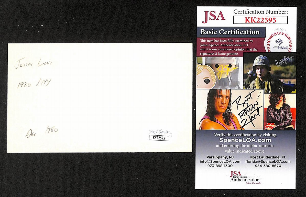 Joe Lucey Yankees Autographed/Signed 3x5 Index Card JSA BA208434