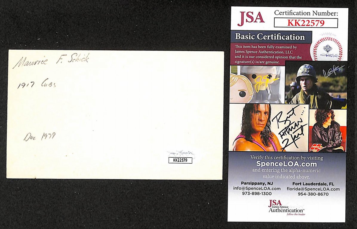 Maurice Schick Cubs Autographed/Signed 3x5 Index Card JSA BA208440