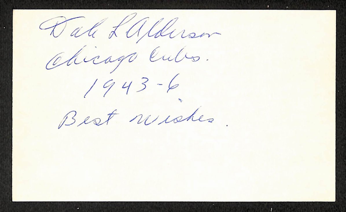 Dale Alderson Cubs Autographed/Signed 3x5 Index Card JSA BA208442