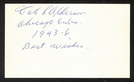 Dale Alderson Cubs Autographed/Signed 3x5 Index Card JSA BA208442