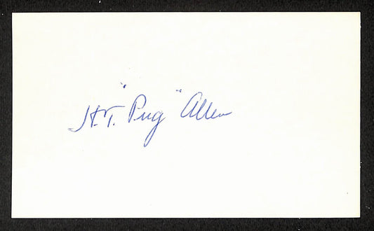 Pug Allen Dodgers Autographed/Signed 3x5 Index Card JSA BA208444