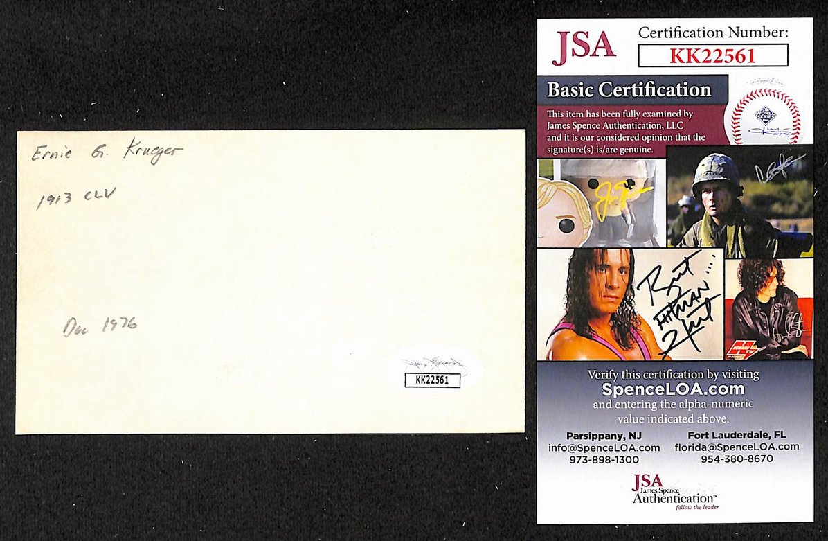 Ernie Krueger Naps Autographed/Signed 3x5 Index Card JSA BA208446