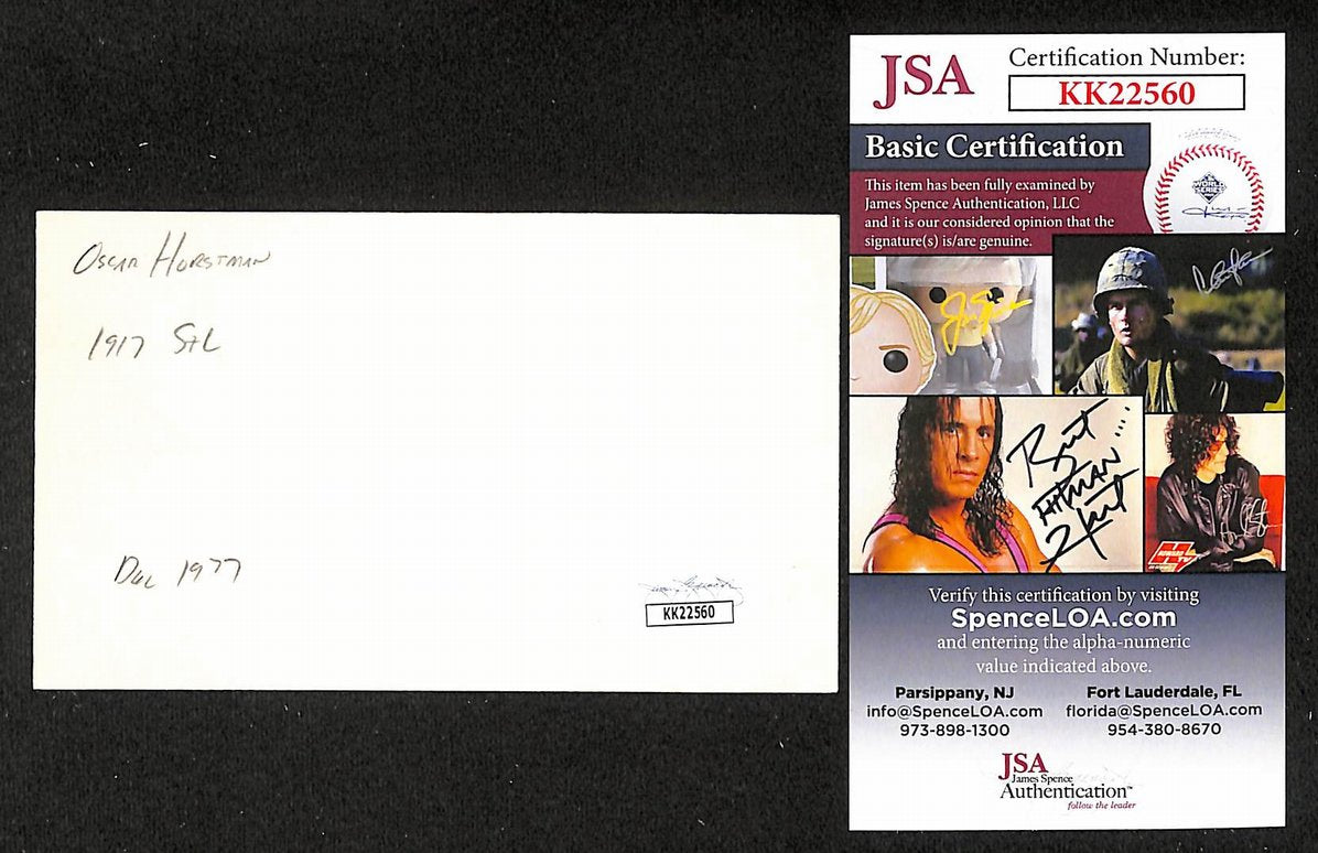 Oscar Horstmann Cardinals Autographed/Signed 3x5 Index Card JSA BA208447