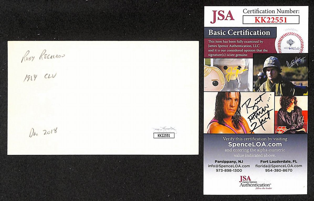 Rudy Regalado Indians Autographed/Signed 3x5 Index Card JSA BA208454